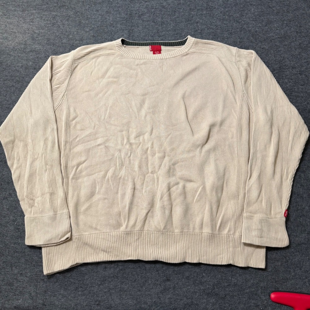 Vintage Levis Mens XL Beige Cotton Ribbed Knit Crewneck Sweater Tan Long Sleeve